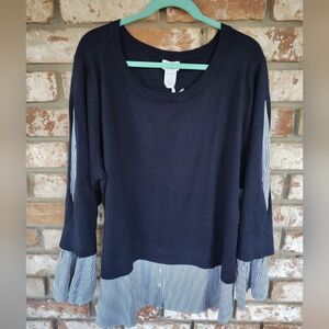 Monroe & Main NWT Navy Blue Layered Look Sweater Top 3X Preppy Academia Casual
